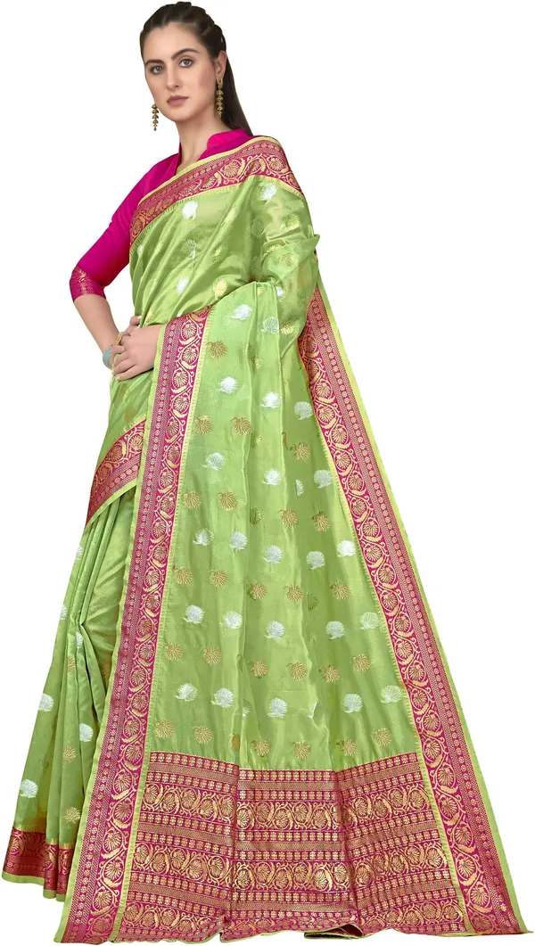 Green_Kanjivaram_Organza_Jacquard_Zari_Woven_Saree_For_Women_|_With_Blouse_Piece