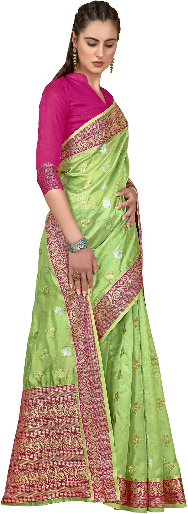 Green_Kanjivaram_Organza_Jacquard_Zari_Woven_Saree_For_Women_|_With_Blouse_Piece