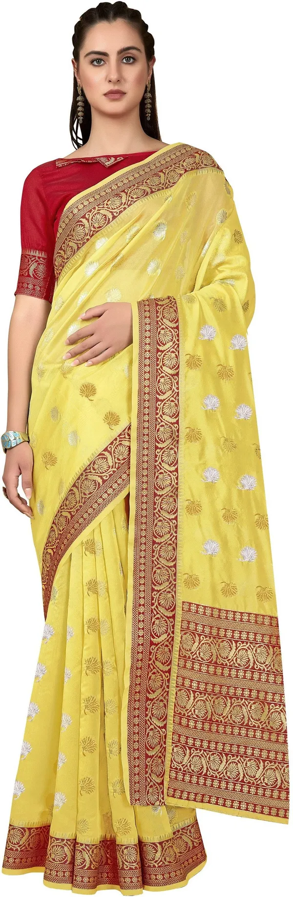 Yellow_Organza_Kanjivaram_Zari_Jacquard_Woven_Saree_For_Women_|_With_Blouse_Piece
