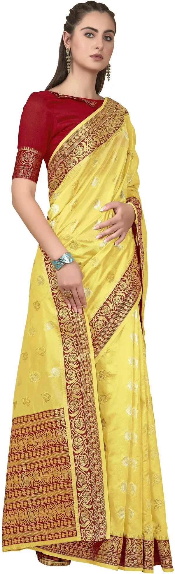 Yellow_Organza_Kanjivaram_Zari_Jacquard_Woven_Saree_For_Women_|_With_Blouse_Piece