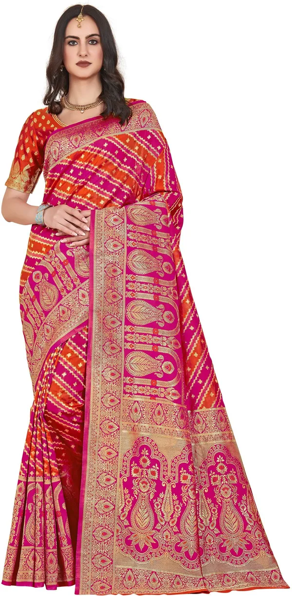 Pink_Orange_Georgette_Jacquard_Banarasi_Woven_Saree_For_Women_|_With_Blouse_Piece