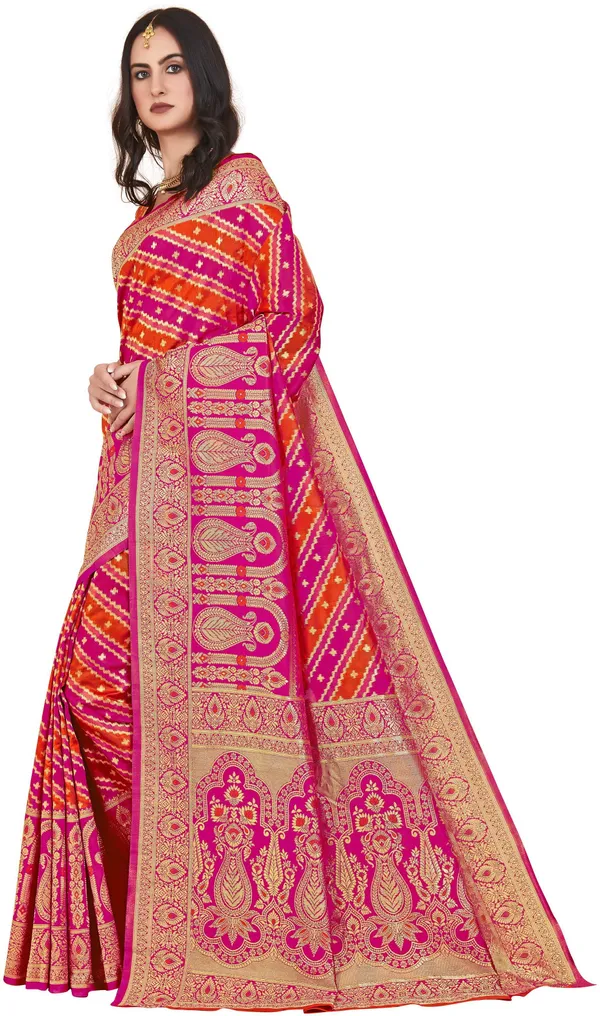 Pink_Orange_Georgette_Jacquard_Banarasi_Woven_Saree_For_Women_|_With_Blouse_Piece