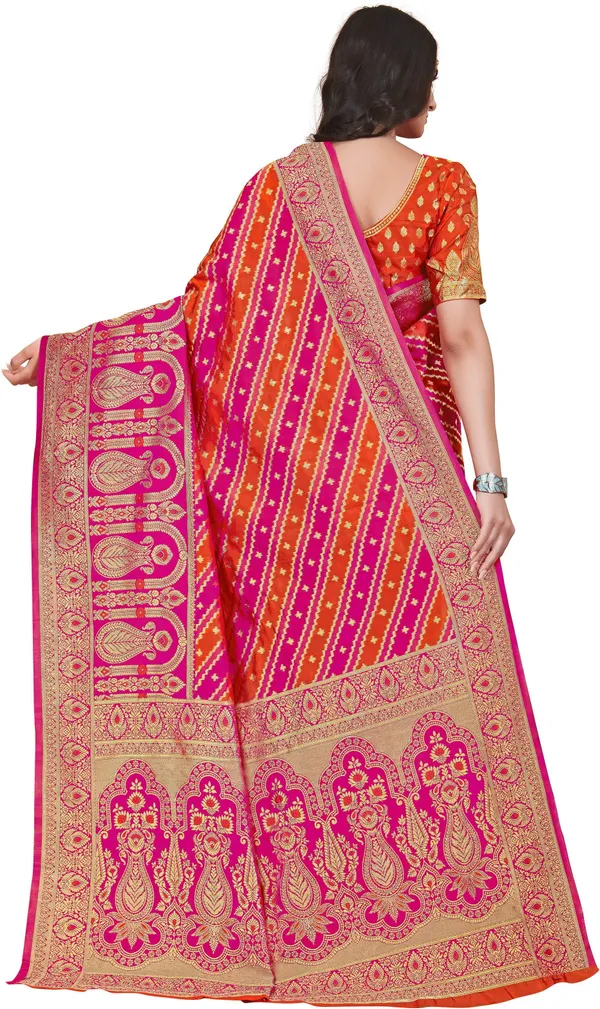 Pink_Orange_Georgette_Jacquard_Banarasi_Woven_Saree_For_Women_|_With_Blouse_Piece