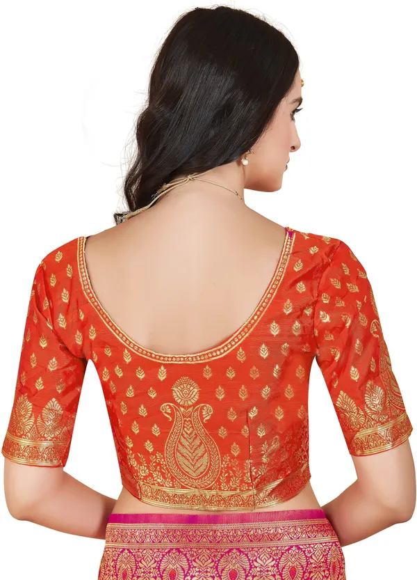 Pink_Orange_Georgette_Jacquard_Banarasi_Woven_Saree_For_Women_|_With_Blouse_Piece