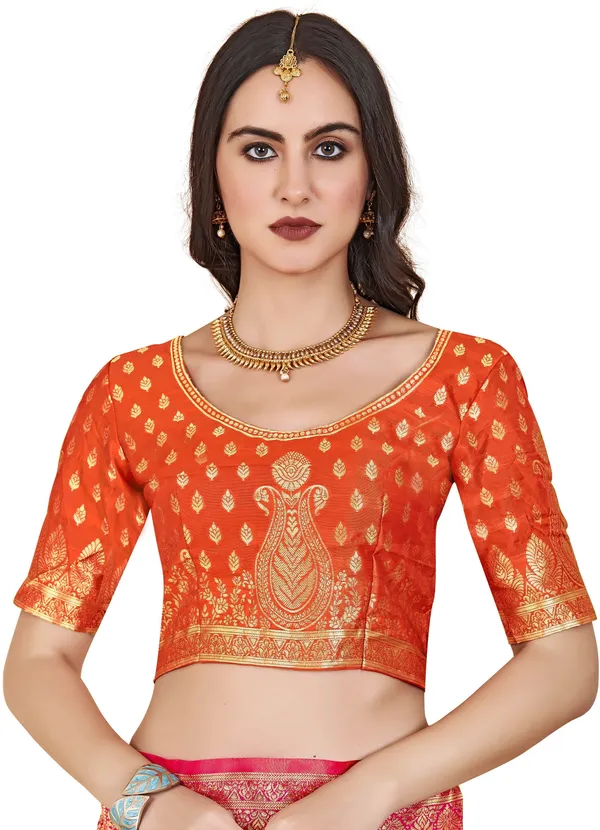 Pink_Orange_Georgette_Jacquard_Banarasi_Woven_Saree_For_Women_|_With_Blouse_Piece