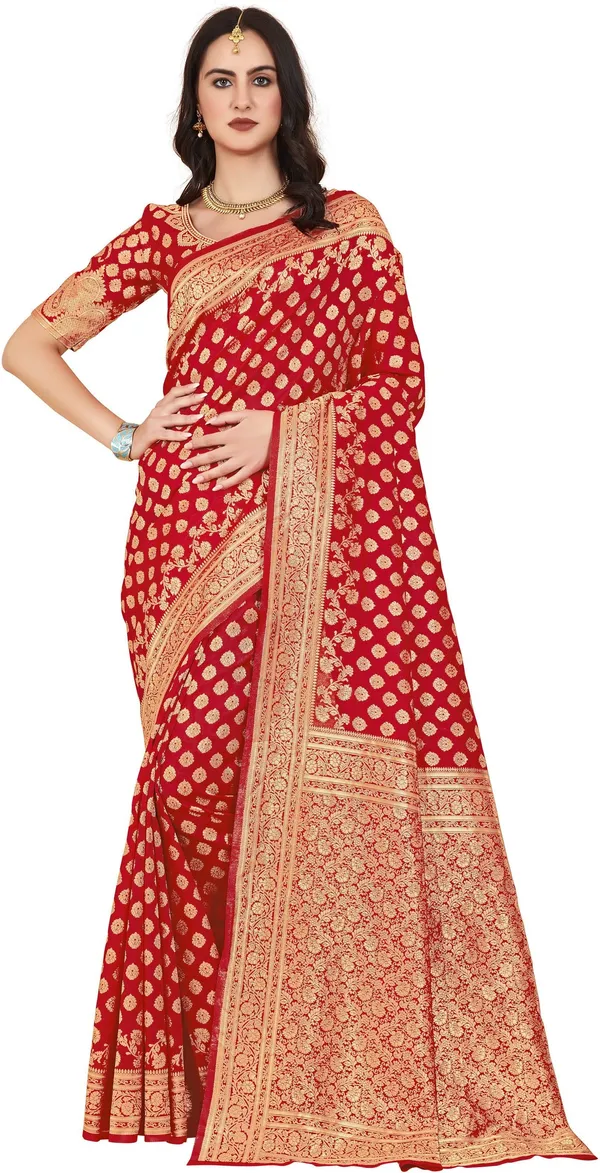 Red_Georgette_Woven_Banarasi_Jacquard_Saree_For_Women_|_With_Blouse_Piece