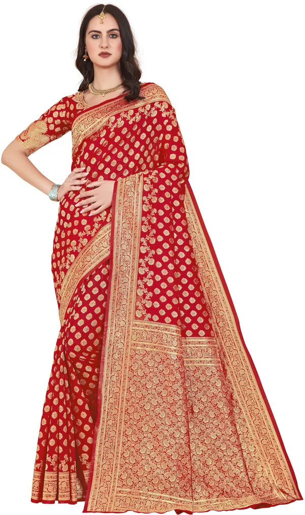 Red_Georgette_Woven_Banarasi_Jacquard_Saree_For_Women_|_With_Blouse_Piece