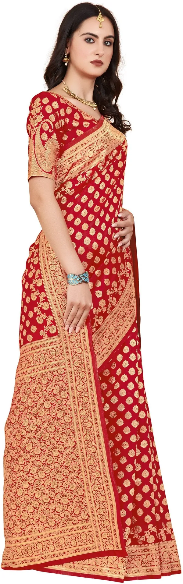 Red_Georgette_Woven_Banarasi_Jacquard_Saree_For_Women_|_With_Blouse_Piece
