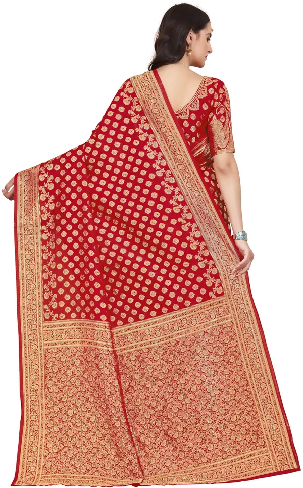 Red_Georgette_Woven_Banarasi_Jacquard_Saree_For_Women_|_With_Blouse_Piece