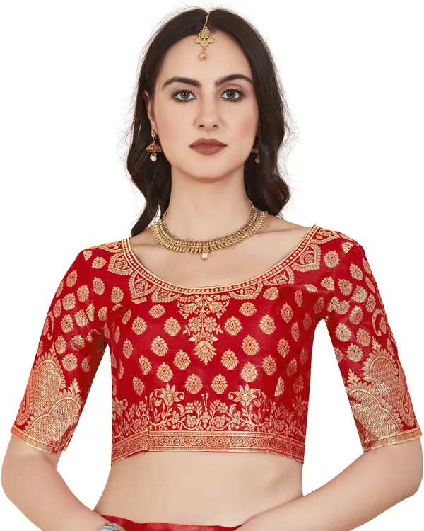 Red_Georgette_Woven_Banarasi_Jacquard_Saree_For_Women_|_With_Blouse_Piece