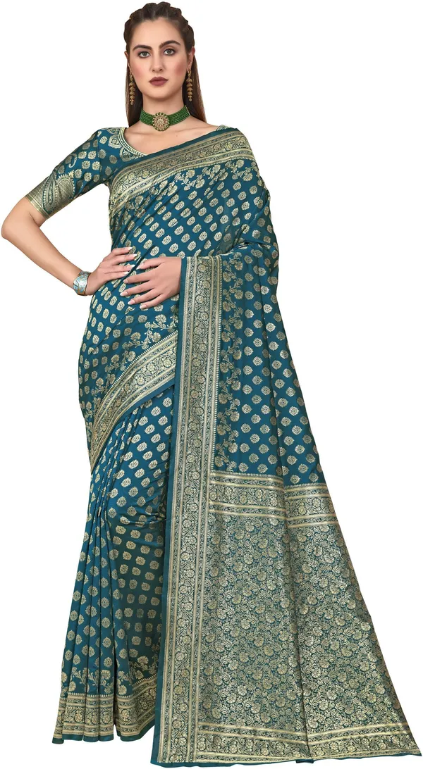 Light_Blue_Georgette_Woven_Banarasi_Golden_Thread_Jacquard_Saree_For_Women_|_With_Blouse_Piece