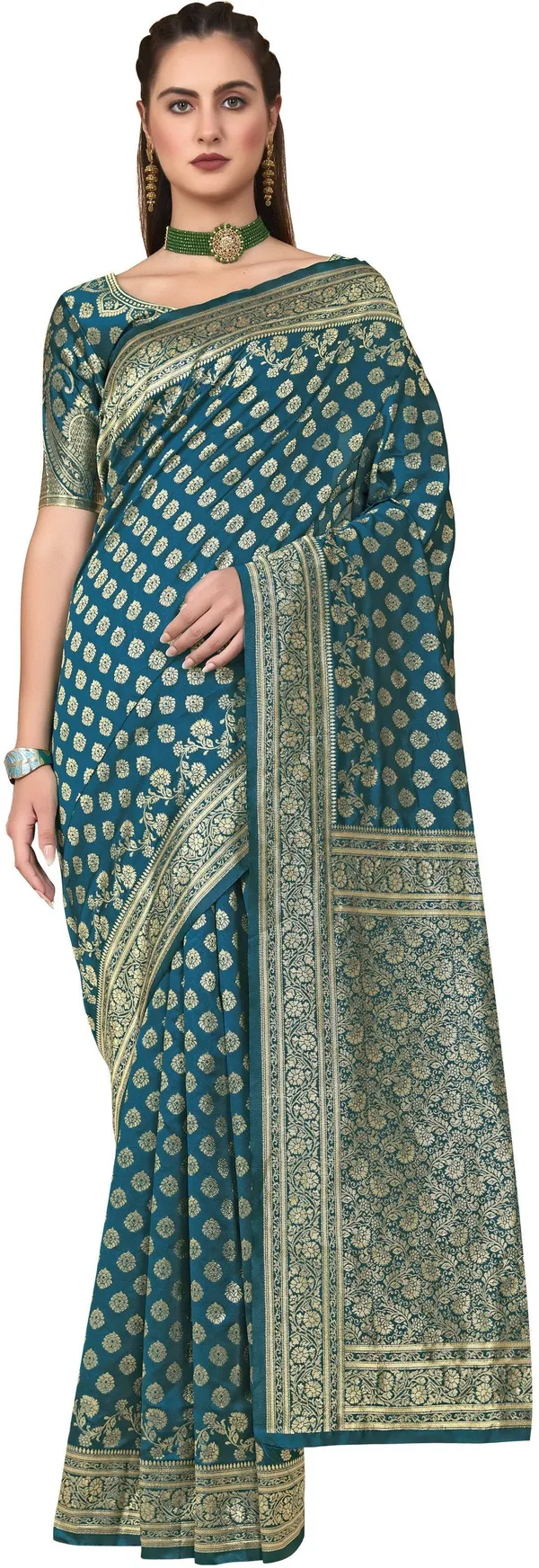 Light_Blue_Georgette_Woven_Banarasi_Golden_Thread_Jacquard_Saree_For_Women_|_With_Blouse_Piece