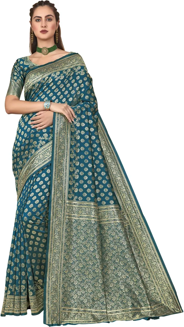 Light_Blue_Georgette_Woven_Banarasi_Golden_Thread_Jacquard_Saree_For_Women_|_With_Blouse_Piece