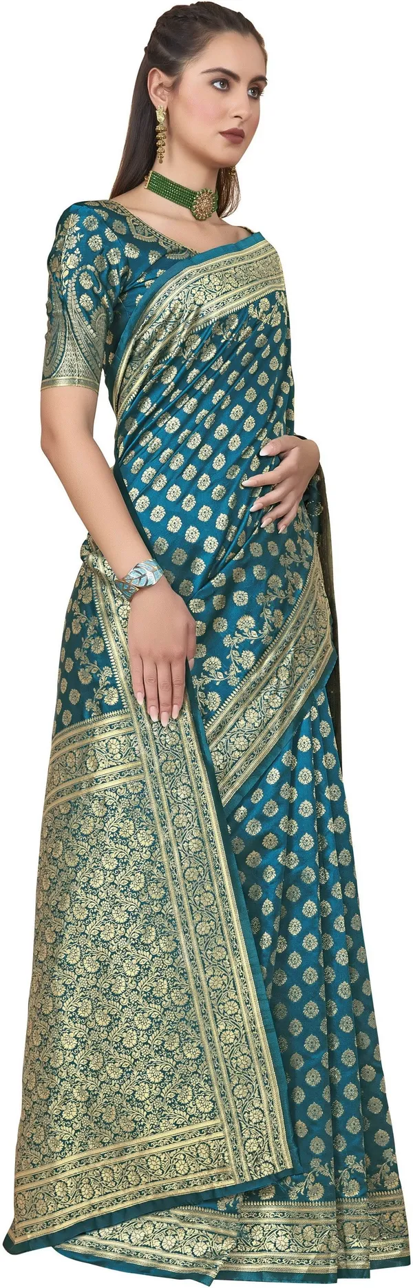 Light_Blue_Georgette_Woven_Banarasi_Golden_Thread_Jacquard_Saree_For_Women_|_With_Blouse_Piece