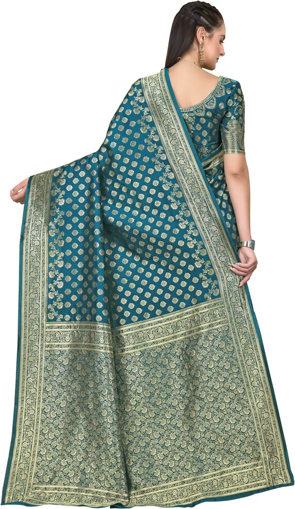 Light_Blue_Georgette_Woven_Banarasi_Golden_Thread_Jacquard_Saree_For_Women_|_With_Blouse_Piece