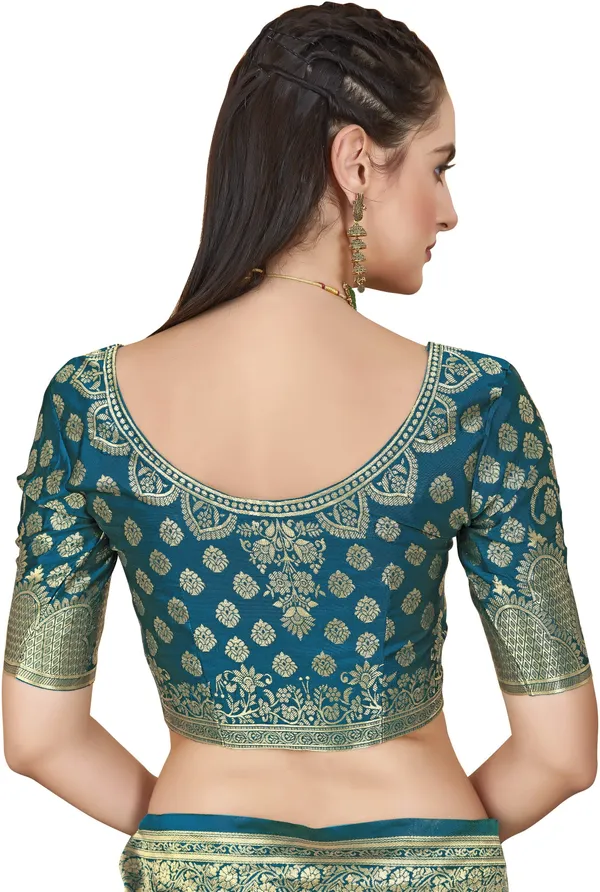 Light_Blue_Georgette_Woven_Banarasi_Golden_Thread_Jacquard_Saree_For_Women_|_With_Blouse_Piece