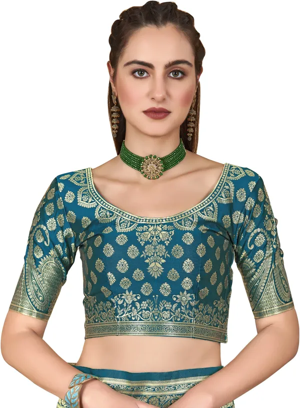 Light_Blue_Georgette_Woven_Banarasi_Golden_Thread_Jacquard_Saree_For_Women_|_With_Blouse_Piece
