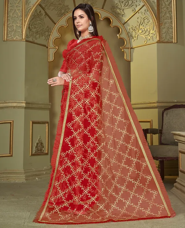 Red_Net_Embroidered_Gotta_Patti_Saree_For_Women_|_With_Blouse_Piece
