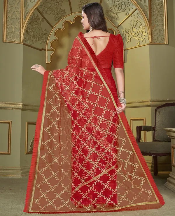 Red_Net_Embroidered_Gotta_Patti_Saree_For_Women_|_With_Blouse_Piece