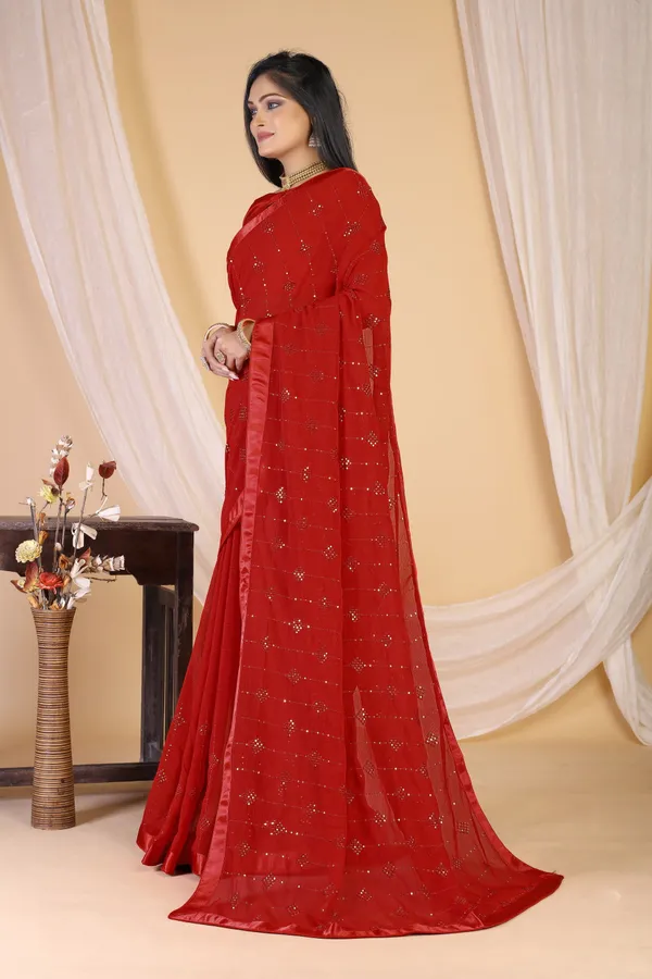 Red_Chiffon_Embroidered_Sequin_Saree_For_Women_|_With_Blouse_Piece