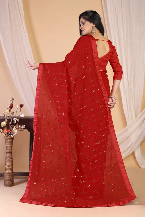 Red_Chiffon_Embroidered_Sequin_Saree_For_Women_|_With_Blouse_Piece