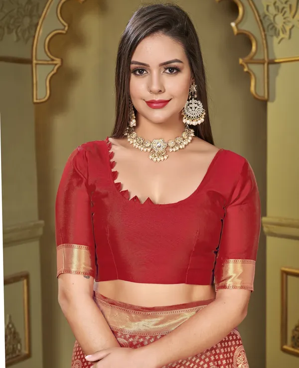 Red_Banarasi_Silk_Blend_Jacquard_Kalamkari_Woven_Saree_For_Women_|_With_Blouse_Piece