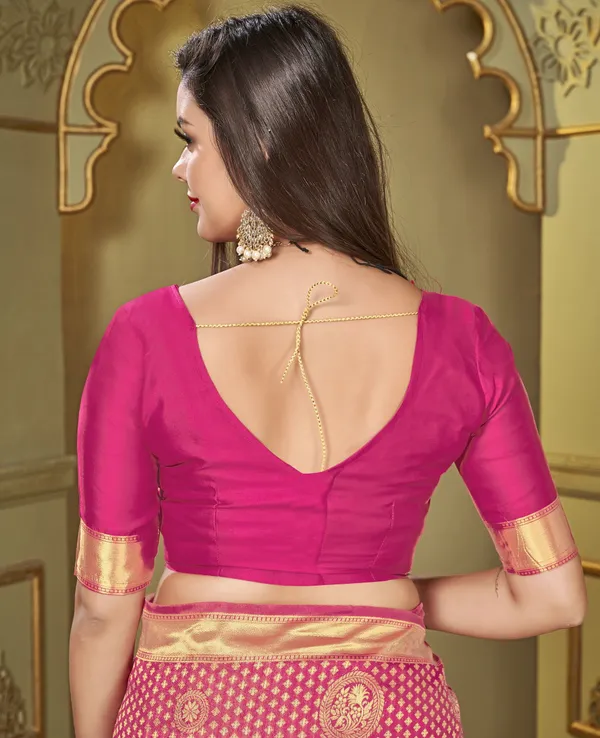 Pink_Silk_Blend_Jacquard_Banarasi_Kalamkari_Woven_Saree_For_Women_|_With_Blouse_Piece
