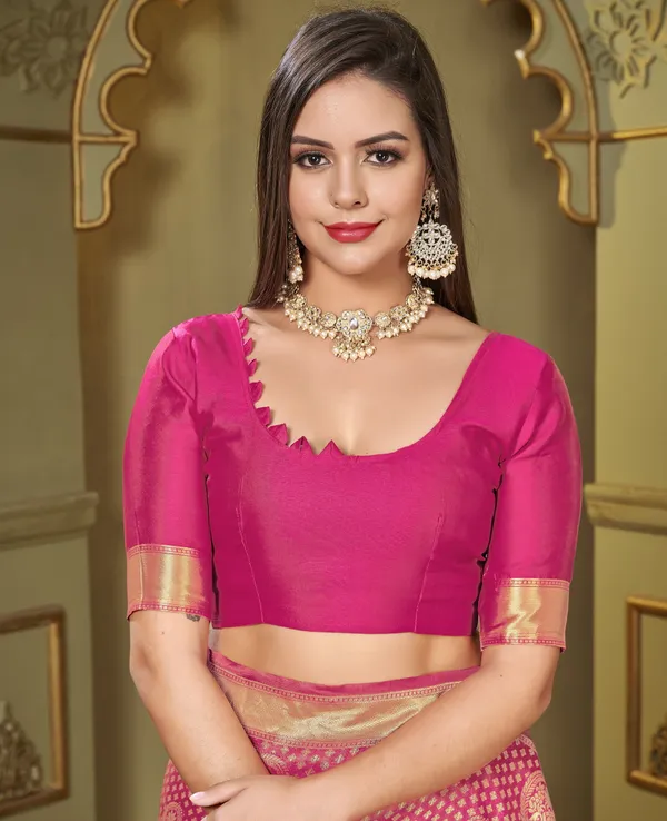 Pink_Silk_Blend_Jacquard_Banarasi_Kalamkari_Woven_Saree_For_Women_|_With_Blouse_Piece