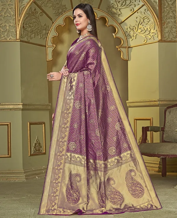 Magenta_Silk_Blend_Jacquard_Banarasi_Kalamkari_Woven_Saree_For_Women_|_With_Blouse_Piece