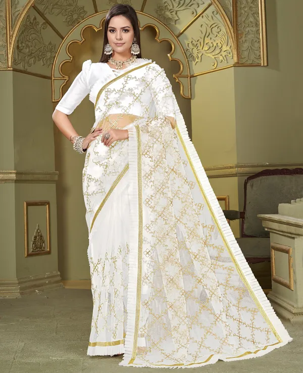 White_Net_Gotta_Patti_Floral_Embroidered_Saree_For_Women_|_With_Blouse_Piece