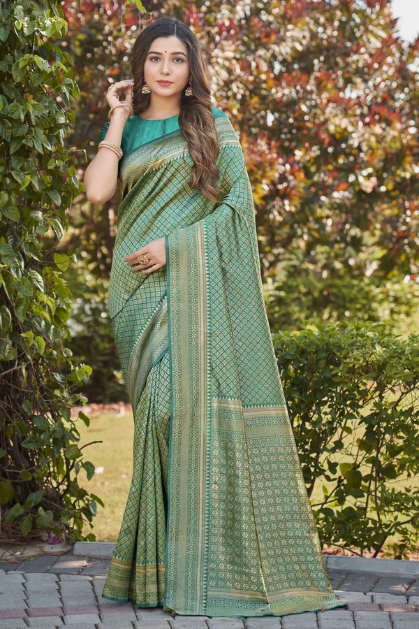 Light_Green_Georgette_Woven_Banarasi_Jacquard_Saree_For_Women_|_With_Blouse_Piece