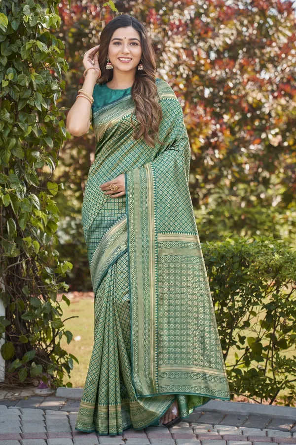 Light_Green_Georgette_Woven_Banarasi_Jacquard_Saree_For_Women_|_With_Blouse_Piece
