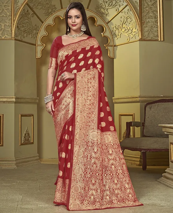 Maroon_Georgette_Woven_Jacquard_Banarasi_Saree_For_Women_|_With_Blouse_Piece