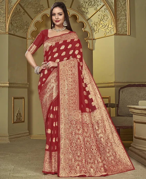 Maroon_Georgette_Woven_Jacquard_Banarasi_Saree_For_Women_|_With_Blouse_Piece