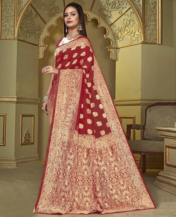 Maroon_Georgette_Woven_Jacquard_Banarasi_Saree_For_Women_|_With_Blouse_Piece
