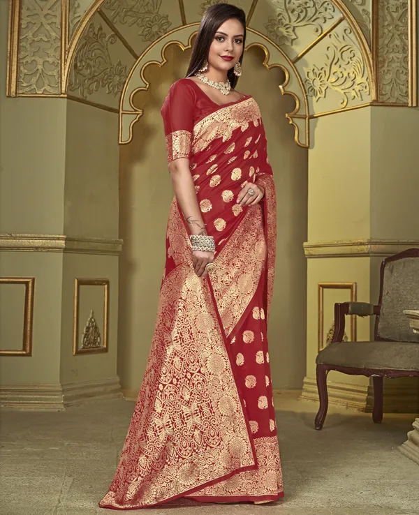Maroon_Georgette_Woven_Jacquard_Banarasi_Saree_For_Women_|_With_Blouse_Piece