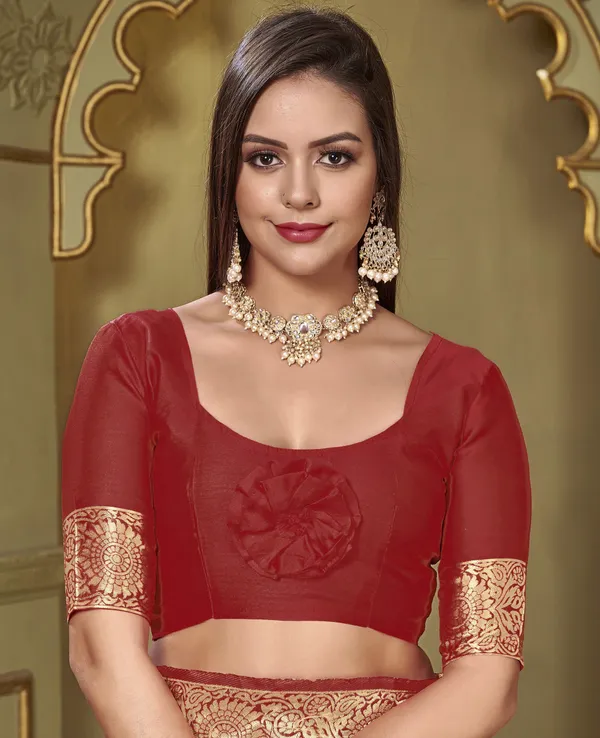 Maroon_Georgette_Woven_Jacquard_Banarasi_Saree_For_Women_|_With_Blouse_Piece