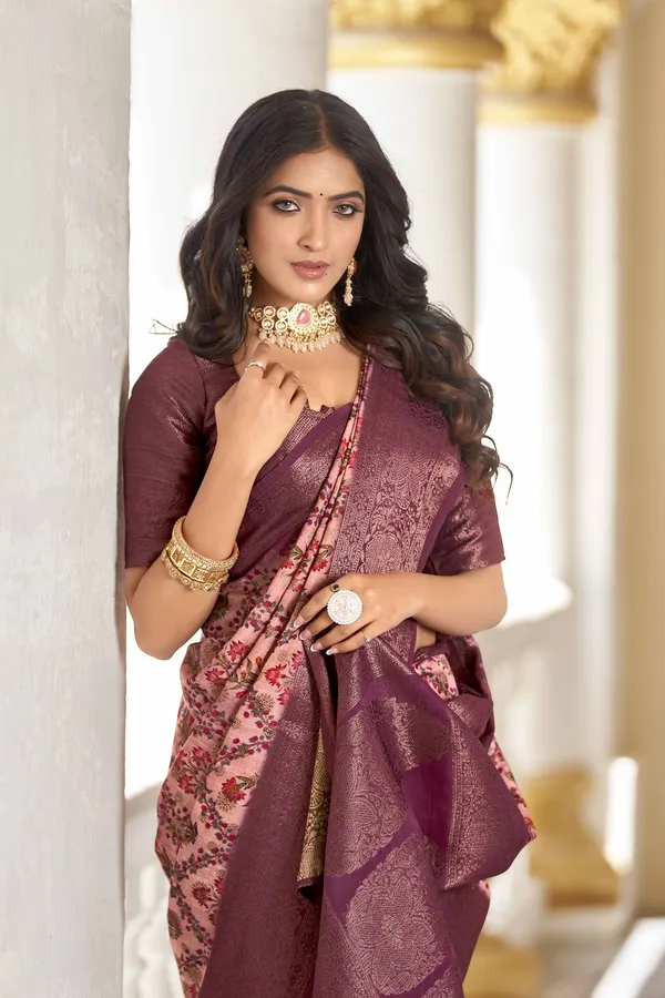 Wine_Cotton_Silk_Banarasi_Jacquard_Zari_Woven_Saree_For_Women_|_With_Blouse_Piece