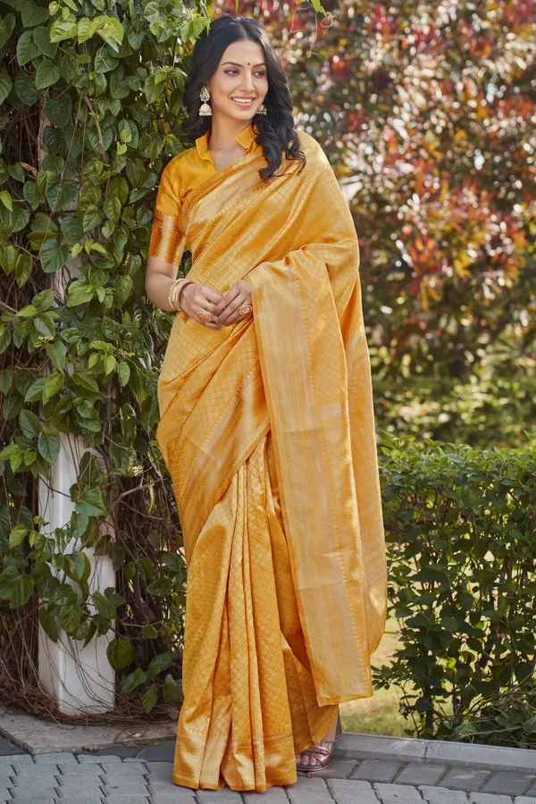 Yellow_Georgette_Banarasi_Jacquard_Zari_Woven_Saree_For_Women_|_With_Blouse_Piece