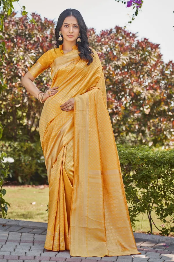 Yellow_Georgette_Banarasi_Jacquard_Zari_Woven_Saree_For_Women_|_With_Blouse_Piece