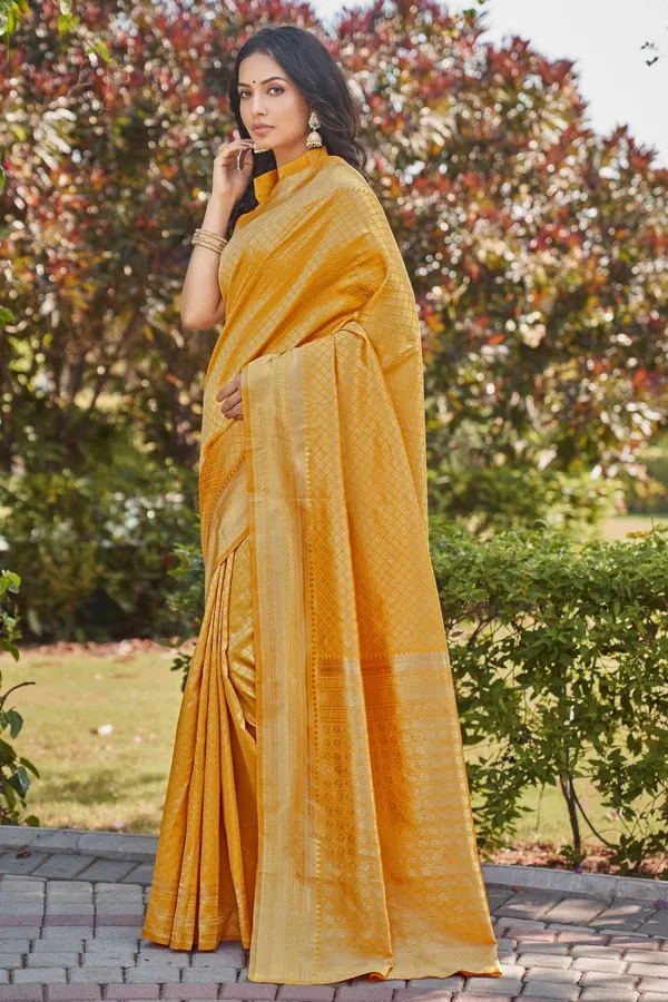 Yellow_Georgette_Banarasi_Jacquard_Zari_Woven_Saree_For_Women_|_With_Blouse_Piece