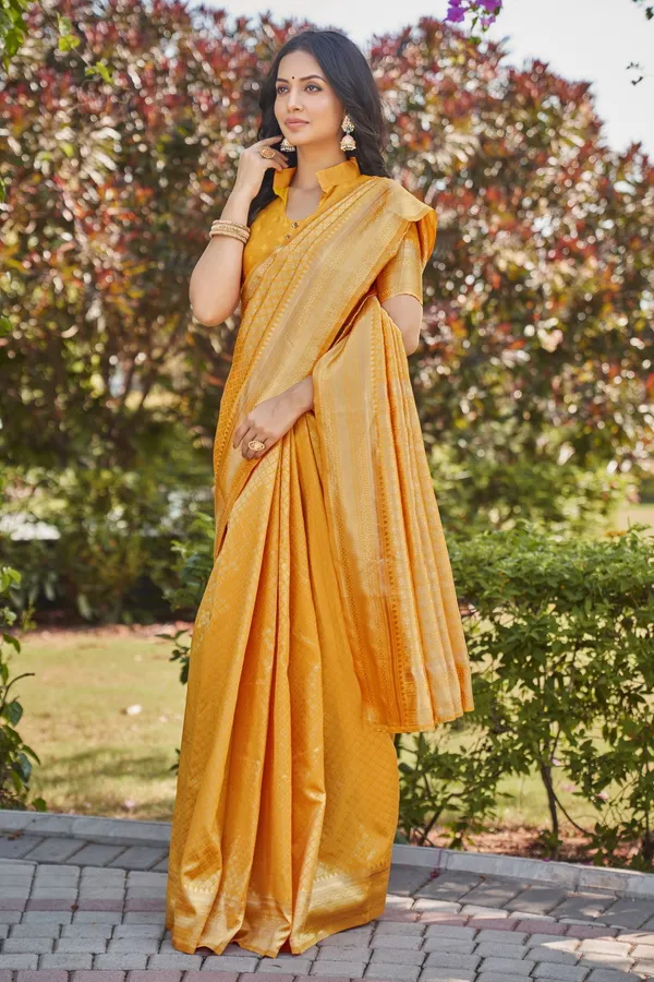 Yellow_Georgette_Banarasi_Jacquard_Zari_Woven_Saree_For_Women_|_With_Blouse_Piece