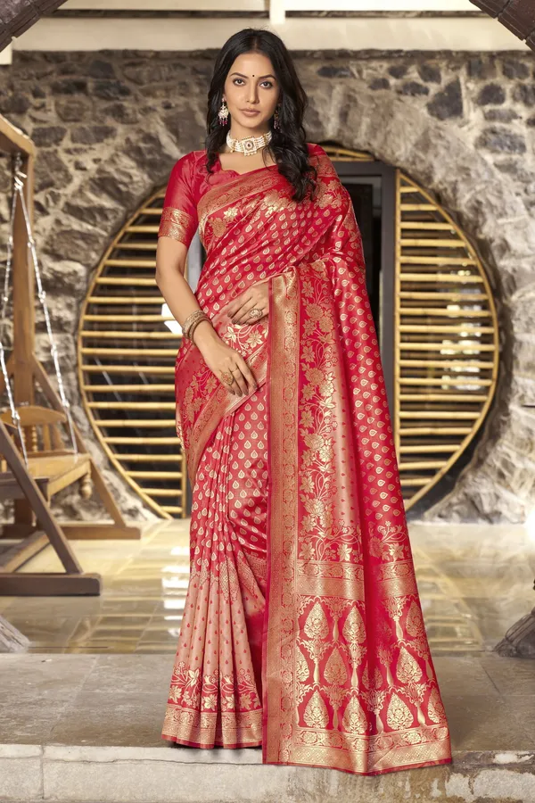 Red_Georgette_Woven_Jacquard_Banarasi_Saree_For_Women_|_With_Blouse_Piece