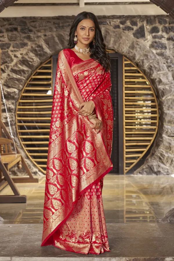 Red_Georgette_Woven_Jacquard_Banarasi_Saree_For_Women_|_With_Blouse_Piece