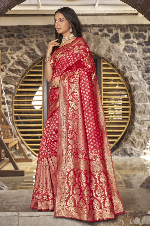 Red_Georgette_Woven_Jacquard_Banarasi_Saree_For_Women_|_With_Blouse_Piece