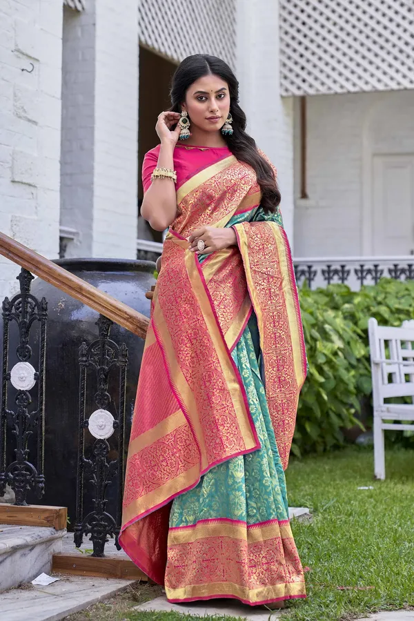 Light_Green_Banarasi_Silk_Jacquard_Zari_Woven_Saree_For_Women_|_With_Blouse_Piece