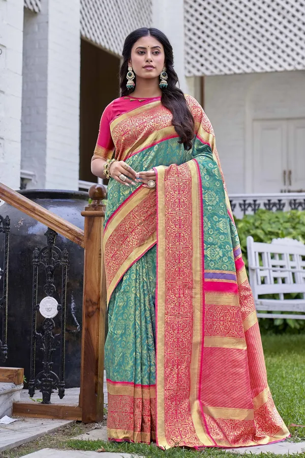 Light_Green_Banarasi_Silk_Jacquard_Zari_Woven_Saree_For_Women_|_With_Blouse_Piece