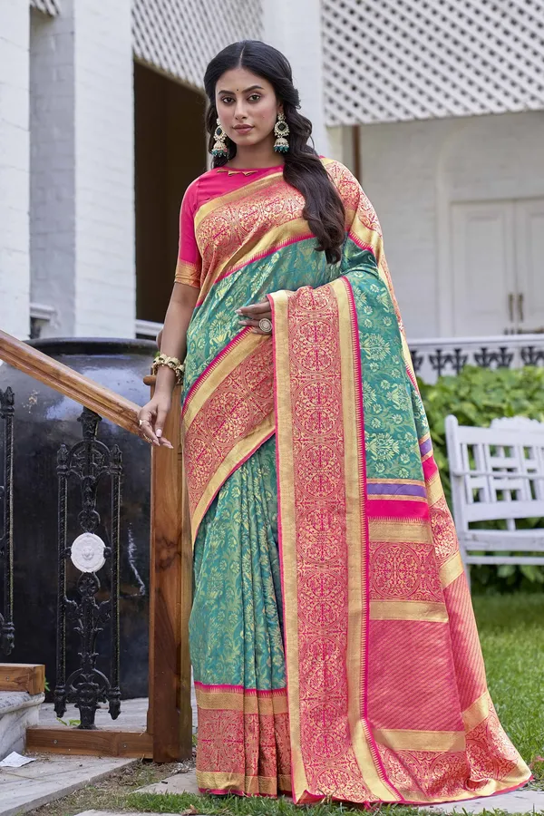Light_Green_Banarasi_Silk_Jacquard_Zari_Woven_Saree_For_Women_|_With_Blouse_Piece