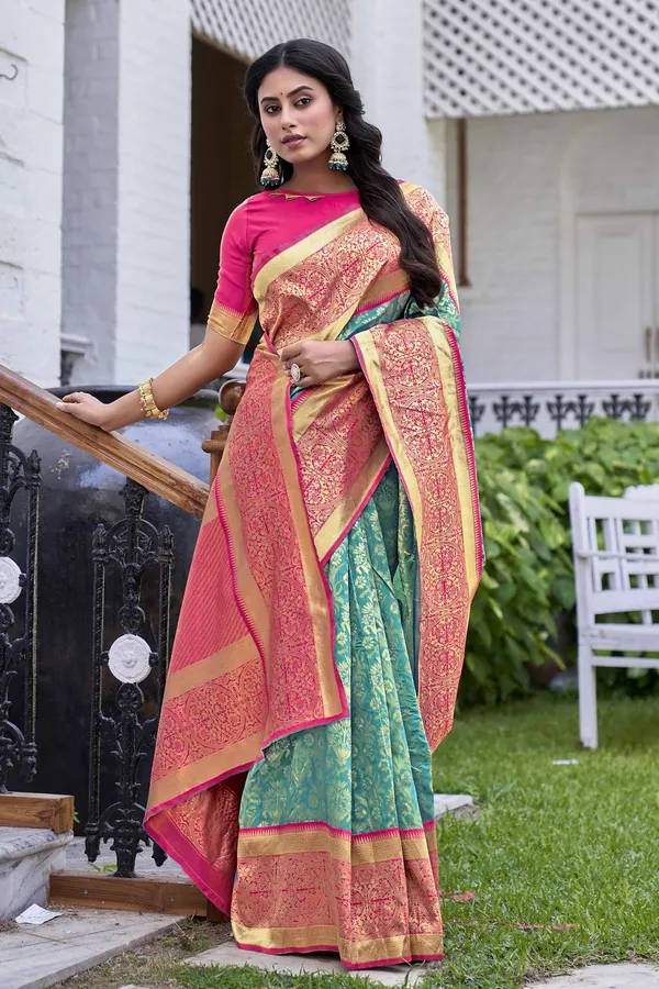 Light_Green_Banarasi_Silk_Jacquard_Zari_Woven_Saree_For_Women_|_With_Blouse_Piece