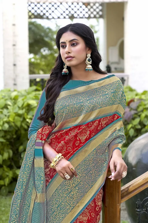 Red_Georgette_Banarasi_Jacquard_Woven_Saree_For_Women_|_With_Blouse_Piece